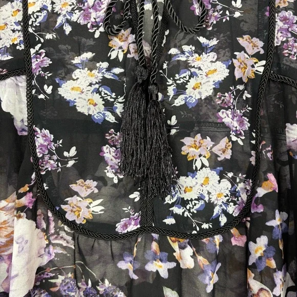 I Jeans by Buffalo Black Sheer Floral Blouse XL Bohemian Whimsigoth - Picture 6 of 13
